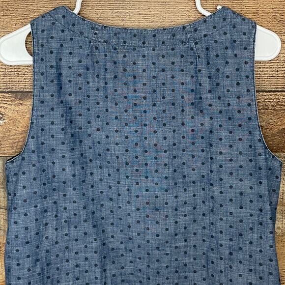 Fossil Blue Denim Sleeveless Shift Dress Navy Blue Polka Dot Size Small - Picture 5 of 8